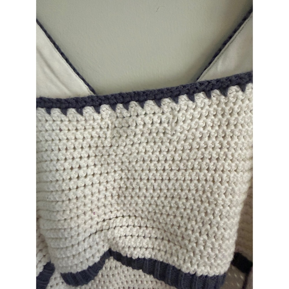 Hollister Crochet Knit Crop Top Cream Navy Blue Boho Cami Small